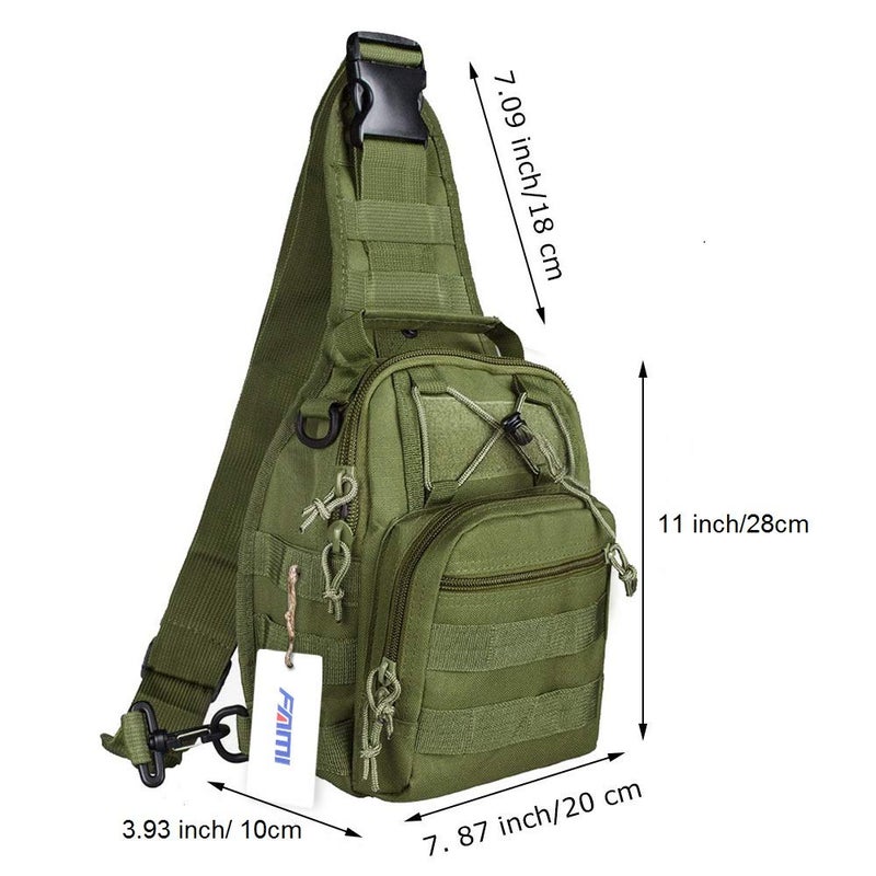 FAMI Outdoor Tactical Bag Backpack, Military Sport Bag Pack Sling Shoulder Backpack Tactical Satchel for Every Day Carry (Army Green) - Image 2